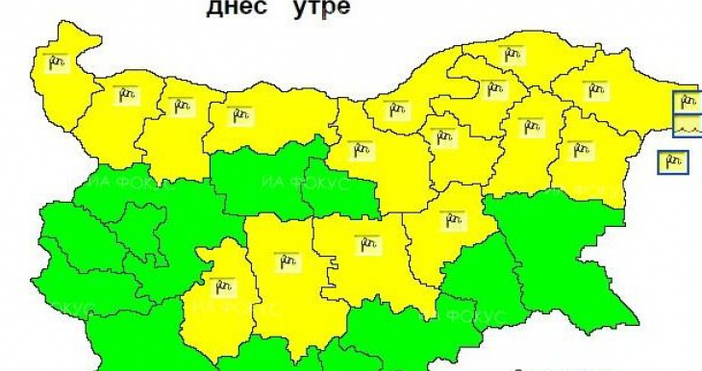 В 16 области е обявен жълт код за силен вятър