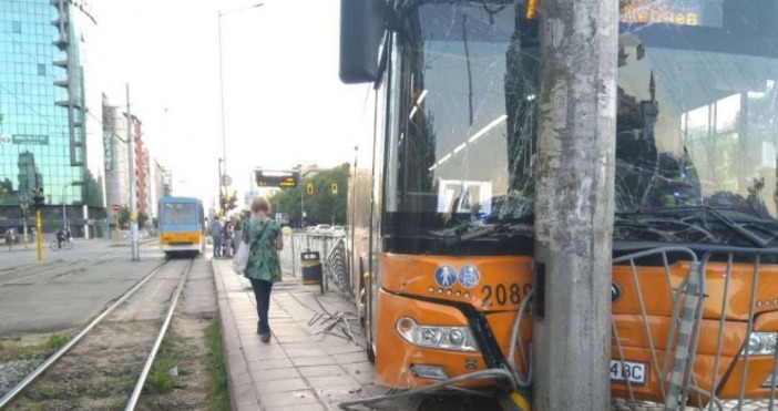 Снимка: Канал 3Автобус по линия 74 се удари в стълб