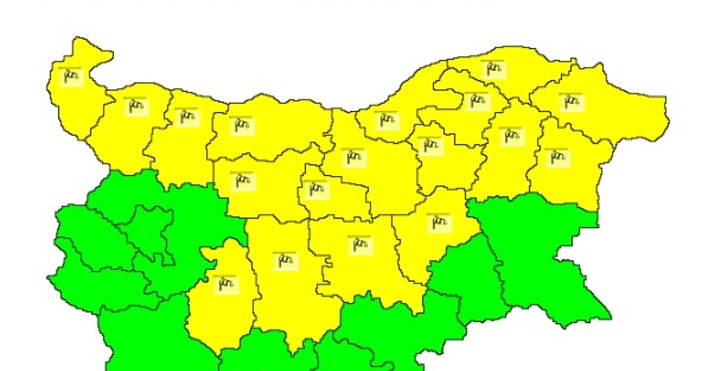 Жълт код за силен вятър е обявен в 18 области