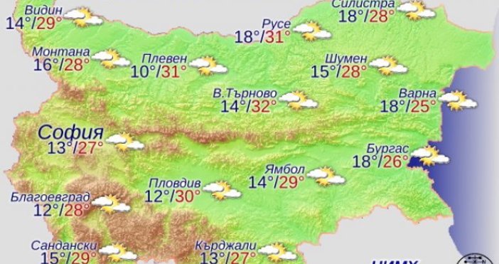 В сряда над България ще е предимно слънчево и топло за
