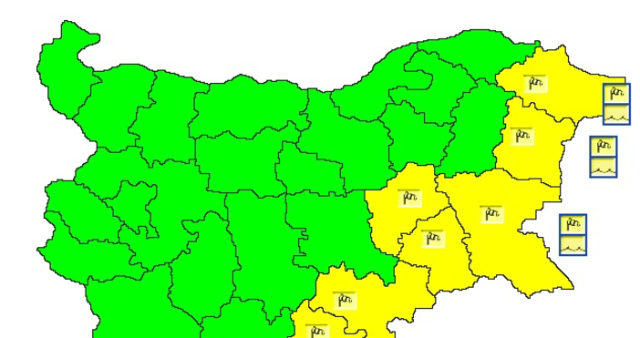 Жълт код във Варна и още седем области обявиха от