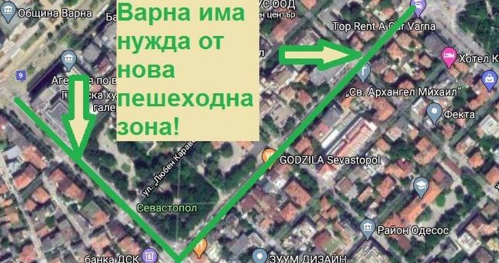 Графика: Йоан КаратерзиянПредложение за създаване на нова пешеходна зона в