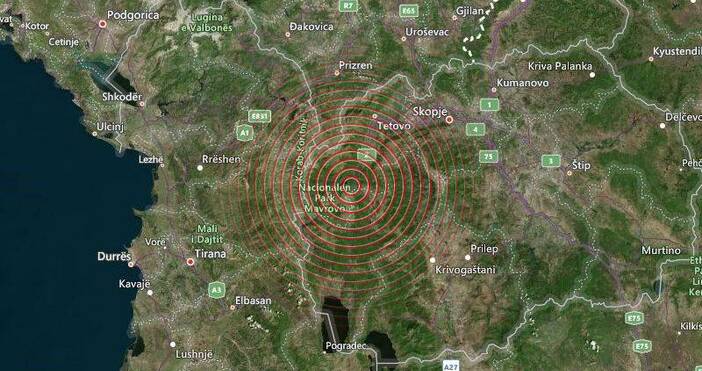 Кадър Volcanodiscovery comЗеметресение с магтнитуд 5 2 по Рихтер разлюля Северна Македония