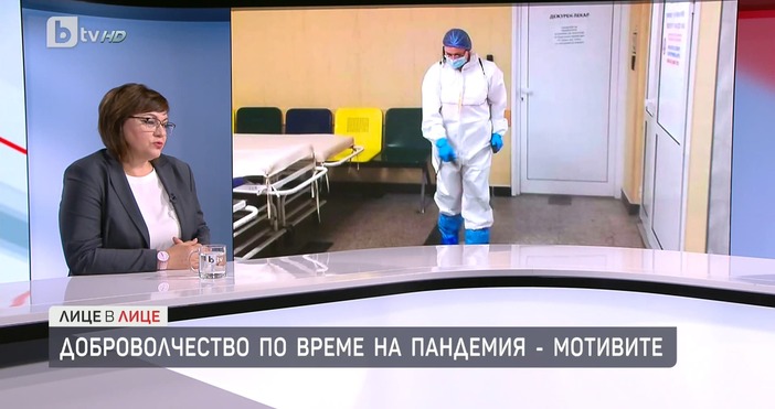 Редактор: Виолета Николаеваe-mail: Кадър БТВ - Нинова като доброволец в Окръжна болница