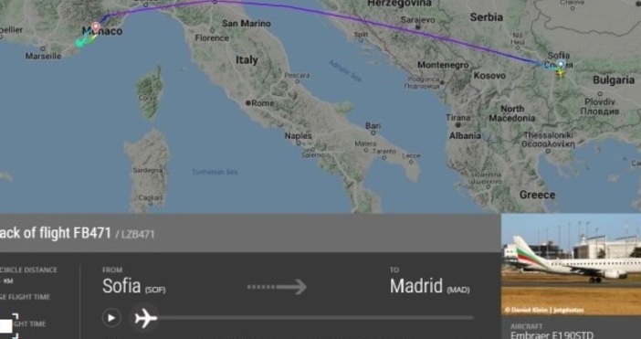 Според информация на сайта ФлайтРадар24“, български самолет е кацнал аварийно