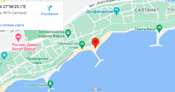 google.com/mapsАвтомобилното движение между Рибарския плаж и Втора буна във Варна