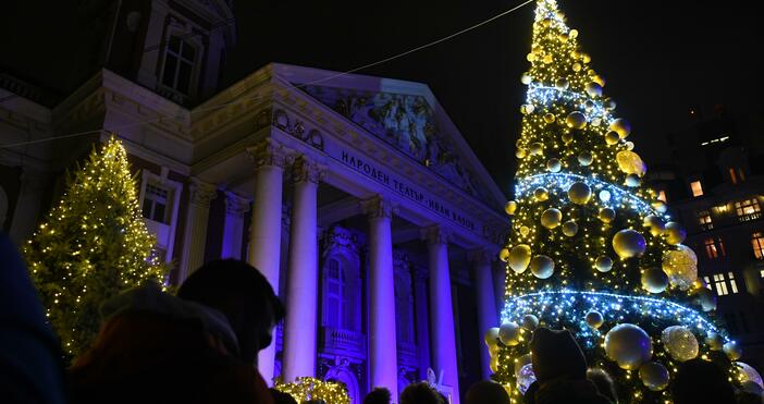 Празничната елха в София, която се намира пред Народния театър,