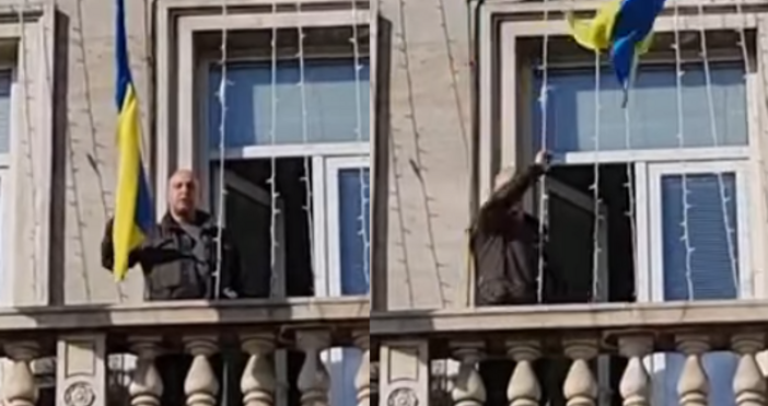 Кандидат за народен представител свали украинското знаме от сградата на