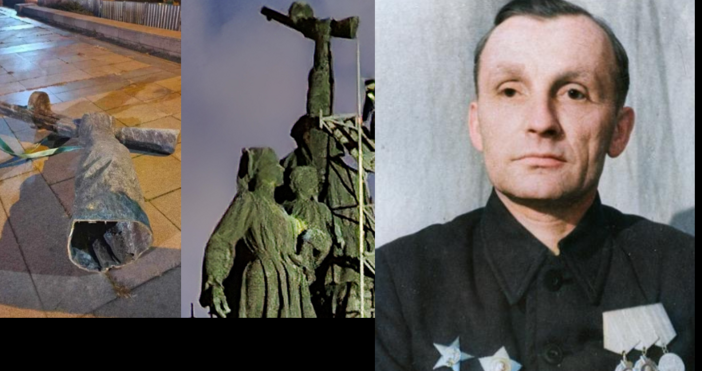 Нарязването с флекс на фигурите на монумента на Съветската армия