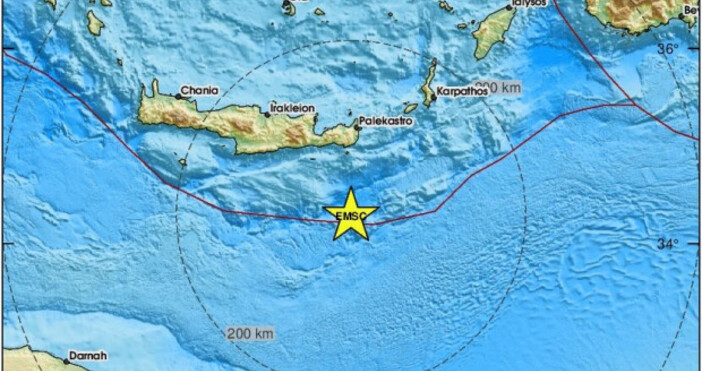 Земетресение с магнитуд  4,3 е разтърсило остров Крит, Гърция. Това