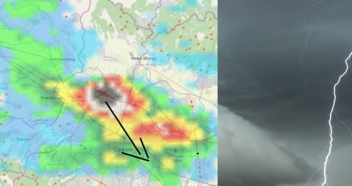 На много места в страната в момента вали и гърми.Силна