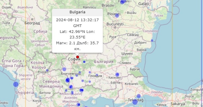 Земетресение с епицентър до София е регистрирано буквално преди минути