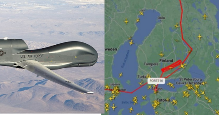 Американски стратегически разузнавателен безпилотен летателен апарат RQ 4 Global Hawk е