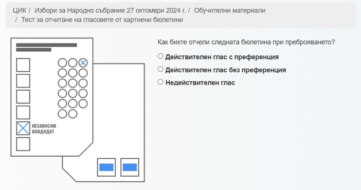 Тест за отчитане на гласовете от хартиени бюлетини публикува Централната