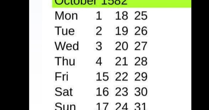 Октомври през 1582 година е бил с 10 дни по