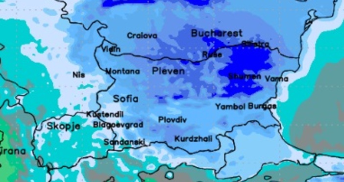Карта Метео БалкансПрез нощта срещу понеделник над цялата страна ще
