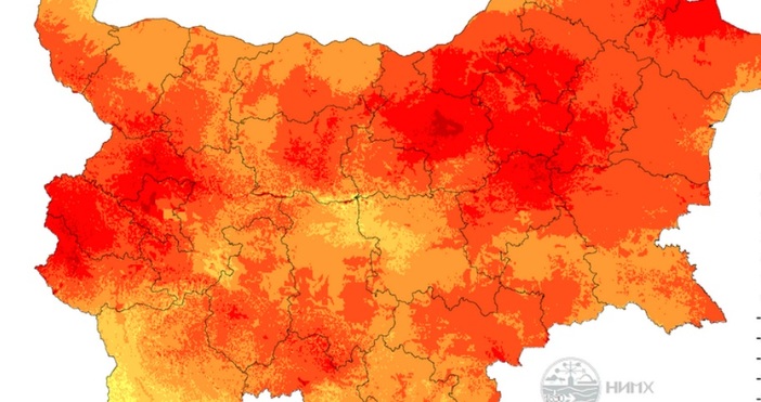 Карта НИМХ Отклонение на средната месечна температура от климатичната норма