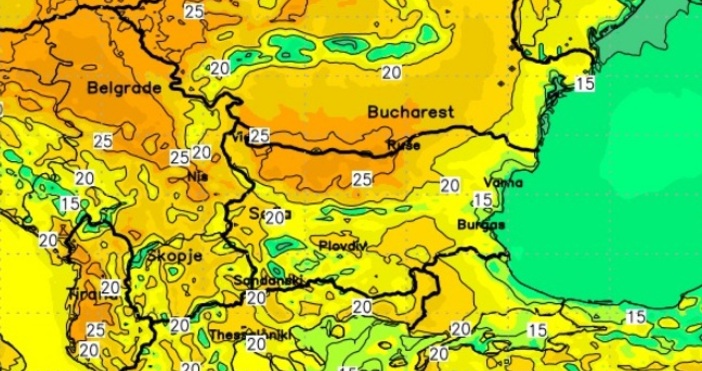Очакваните максимални температури на полуострова България Сърбия и Южна Румъния