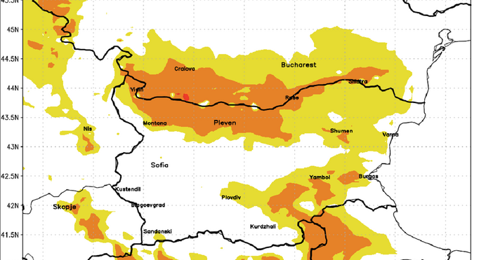 Картата е базирана на регионалния числен модел SPM и показва