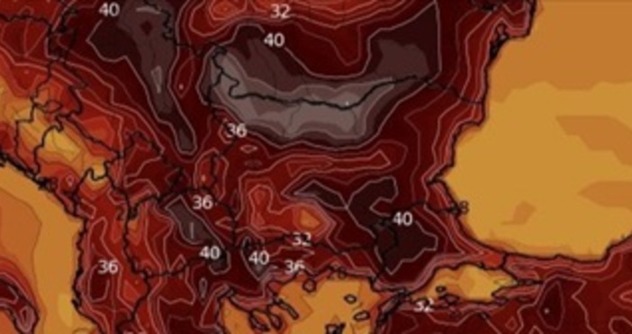 На тази карта виждаме температурите на 850 hPa 1500 м