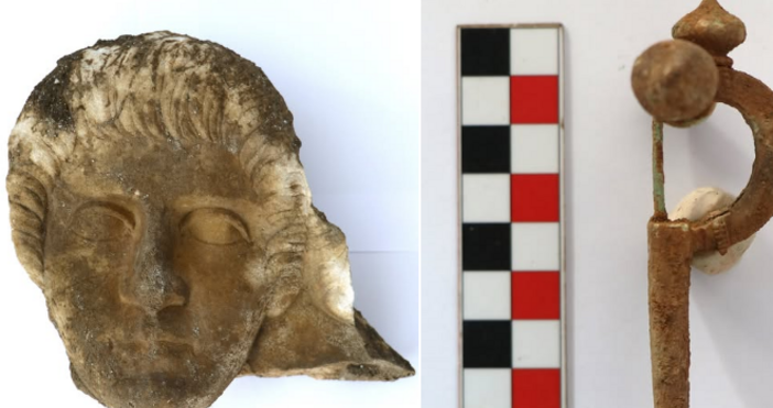 Изящно изваяно женско лице от мраморна надгробна плоча бе открито