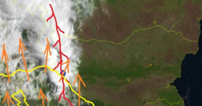 На спътниковата снимка се вижда конвергентна линия която се образува